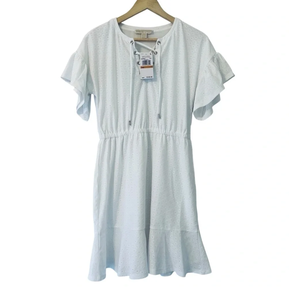 Michael Kors Women's Small Eyelet White Soft Flowy Preppy Beachy Vacation Dress